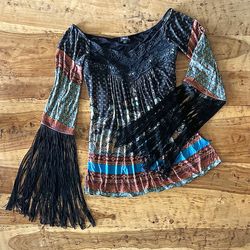 SKY Brand Country Western Fringe Sleeve Tunic - L