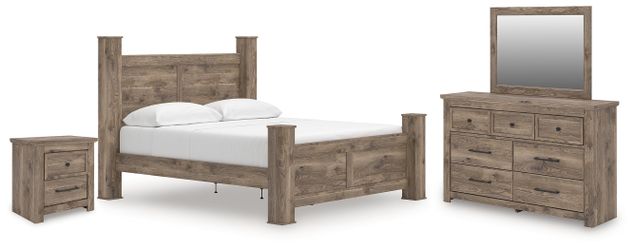 Rusticott Brown King Poster Bed, Dresser, Mirror and Nightstand (Online Special Price)