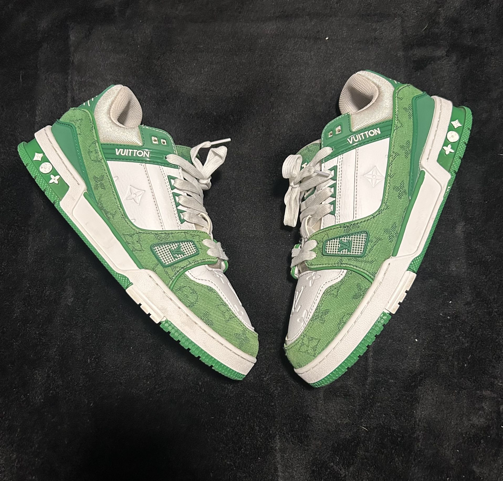 Louis Vuitton Trainer Green Monogram Denim White No box/ Worn Size