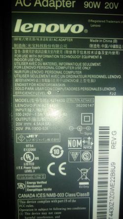 Lenovo Laptop Charger 20V 4.5 Amps 90 Watts