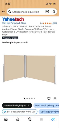NEW Yaheetech Retractable Patio Privacy Side Screen Awning - Beige (236” x 71”)