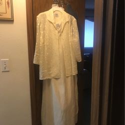  Dress, Cream Color, Vneck W/jacket Size 16 Mother Of  The Bride