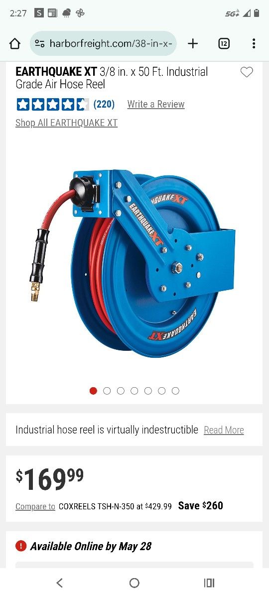 EARTHQUAKE XT 3/8 In X 50 Ft Industrial Grade air hose