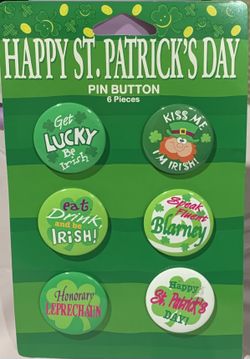 New St Patrick’s Day Set Of 6 Button Pins 