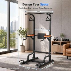 Power Tower Pull Up Bar Station - 6 Height Levels Adjustable Pull Up Dip Station for