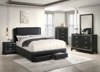 Queen size black tufted bed with orthopedic mattress included