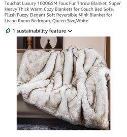 Touchat Luxury 1000GSM Faux Fur Throw Blanket, Super Heavy Thick Warm Cozy Blankets for Couch Bed Sofa, Plush Fuzzy Elegant Soft Reversible Mink Blank
