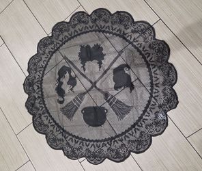 Disney Hocus Pocus Black Lace Tablecloth 40" Sanderson Sisters Spirit Halloween