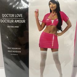 Doctor Love Adult Medium (8-10) Hot Pink Skirt, Shirt Women’s Halloween Costume, new seal bag, bag includes 4 pcs top, skirt, shrug, stethoscope, made