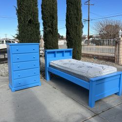 Twin Solid Wood Bed W/ Mattress & Chest! 