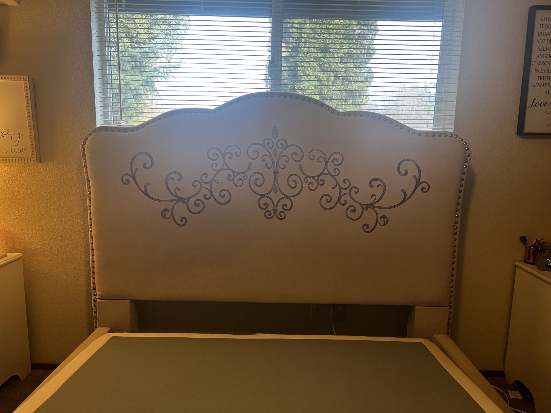 Queen cream colored bed frame (no mattress or box spring)
