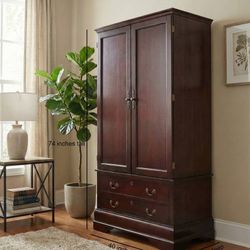 🌟 Solid Cherry Wood Armoire – Heavy, Classic, Tons of Storage