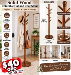 Solid Wood Rotatable Hat and Coat Stand