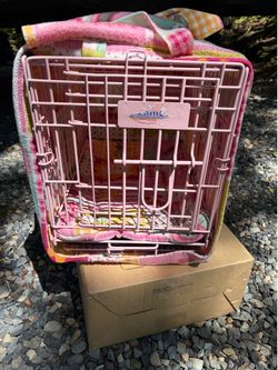Small Pink Dog Crate + Fleece Bedding Set