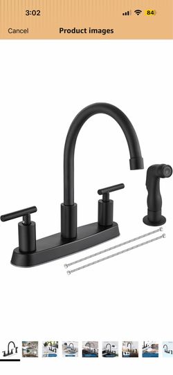 Kitchen Faucets, High Arc 360°Rotating Spout Kitchen Sink Faucet, 2 Handle 8 Inch Centerset RV Kitchen Faucet with Supply Lines, 3 or 4 Hole Kitchen F