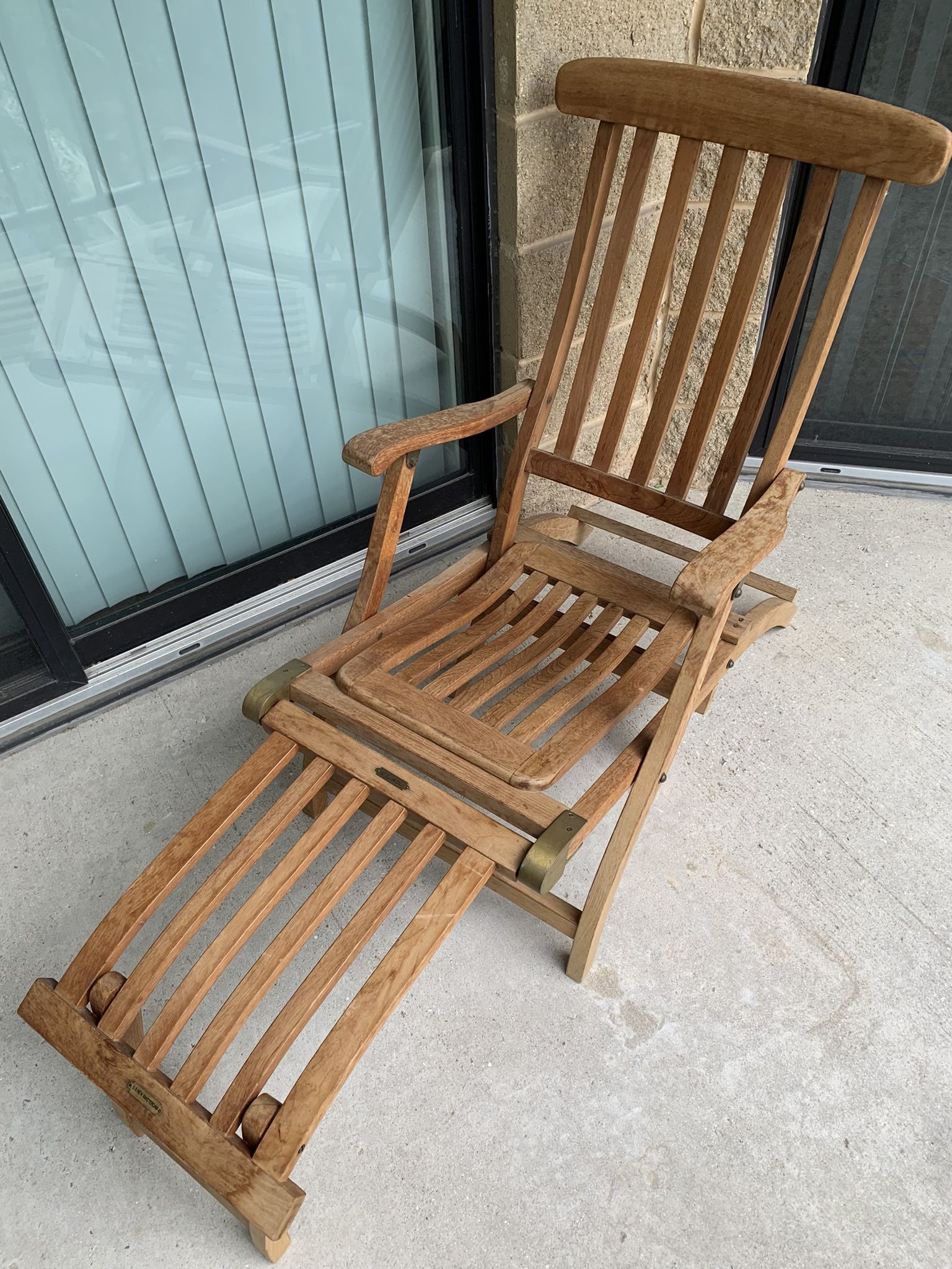 1930's vintage S.S. New Amsterdam Wood Teak Folding Steamer Ship Deck Chair & Custom Cushion