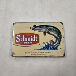 Schmidt Beer Pike Fishing Fish Ad Metal Sign 