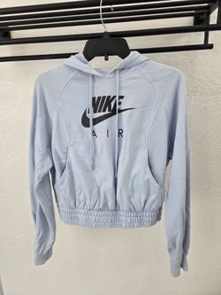 Nike Air Women's Cropped Hoodie Light Blue Pullover Sweatshirt XS Logo Pocket