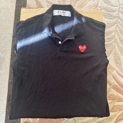 Comme des Garçons Black Polo Shirt Red Heart