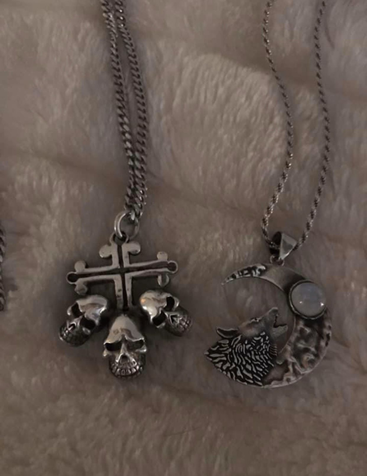 Sterling silver cross and skull necklace available wolf moonstone (SOLD)