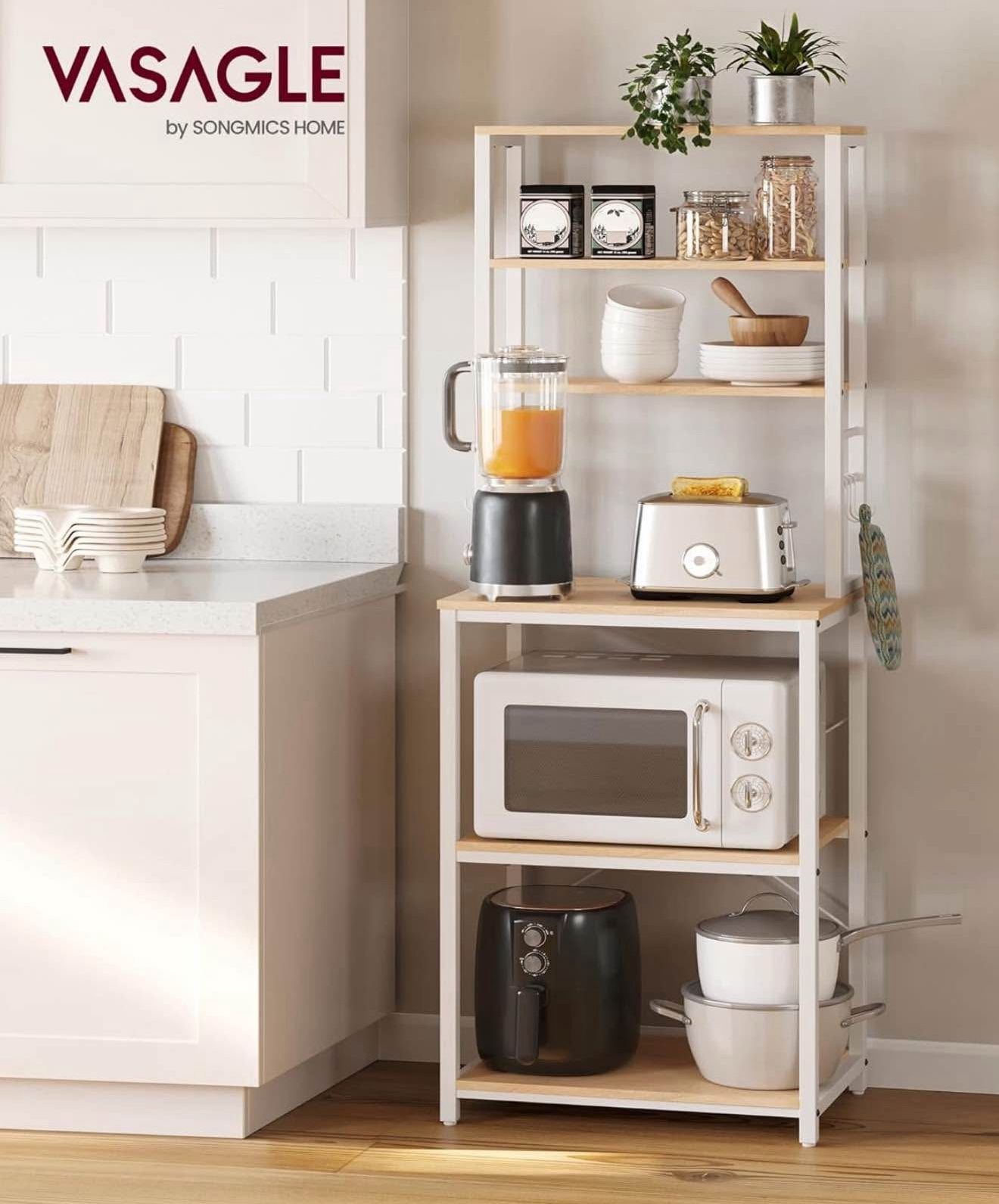 Coffee Bar, Baker’s Rack for Kitchen with Storage, 6-Tier Kitchen Shelves with 6 Hooks, Microwave Stand, Industrial, 15.7 x 23.6 x 65.7 In