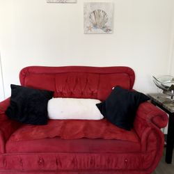 Red Sectional + Armchair Set + table– Gently Used
