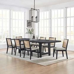 Beautiful 9 PC Black Dining Set With Storage Leaf (New In A Box 