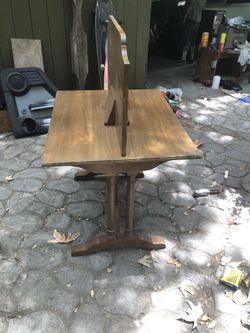 Antique library table. Sit on both sides with divider in center. Maple. In good condition. Only minor scratches. Very very unique.