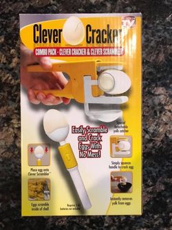 NEW Clever Egg Cracker and Scrambler kitchen tools combo pack.