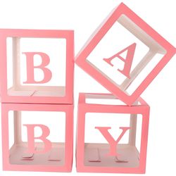 Sooyee Pink Clear Baby Boxes With Letters For Baby Shower Birthday Party,Baby Shower Decorations,Transparent Ballon Boxes Backdrop,Gender Reveal, Baby