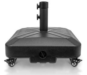 DZ4733 MS - Heavy Duty Patio Umbrella Base with Wheels, Square Outdoor Market Stand, 4 Locks, 1 knob, 125 lbs Capacity, Black Color