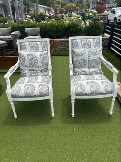 Pair of Designer Accent Chairs – Gray & White