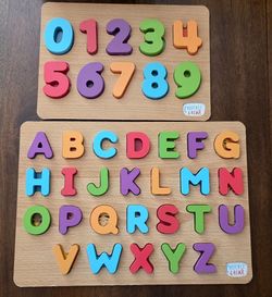 Chuckle & Roar Wooden ABC and 123 Puzzle Set