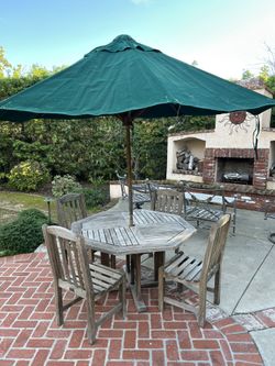 Teak Table And Chairs And Umbrella