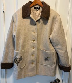 Vintage E&J Wool Blend Bear Embroidery Coat women’s size Large