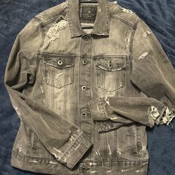 Men Zara Distressed Denim Jacket Size Large