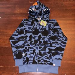 Blue Bape Shark Camo Zip Up Hoodie Size M NEW