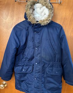 Boys Size XL Navy Winter Parka with Faux Fur Hood
