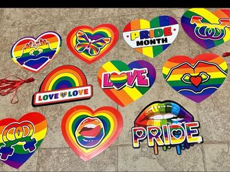 Celebratory LGBTQ+ pride motif colorful Heart and Love Decor Signs