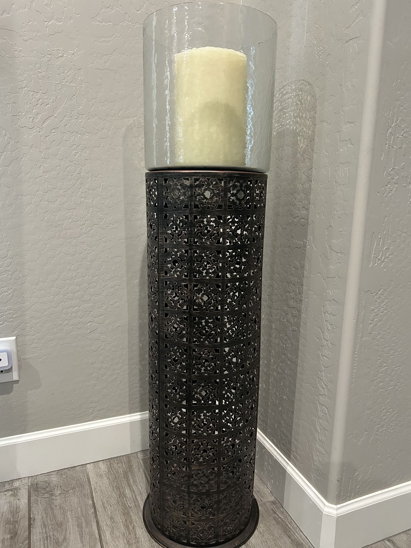 Solid Metal Brass Tone Mint Candle Holder Pillar