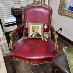 Mid-Century French Louis XV Red Leather Carved Desk Armchair