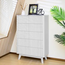 Fluted 5 Drawers Dresser for Bedroom, 47" Tall Handleless Chest of Drawers with Faux Marble Top, Curved Profile Design, Wood Drawer Organizer for Livi