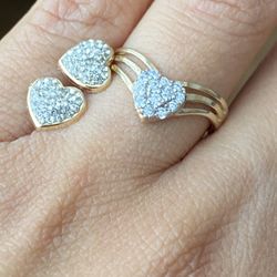 Set De 14 Kt Anillo Y Aretes En 14 Kt Talla 7 1/2 
