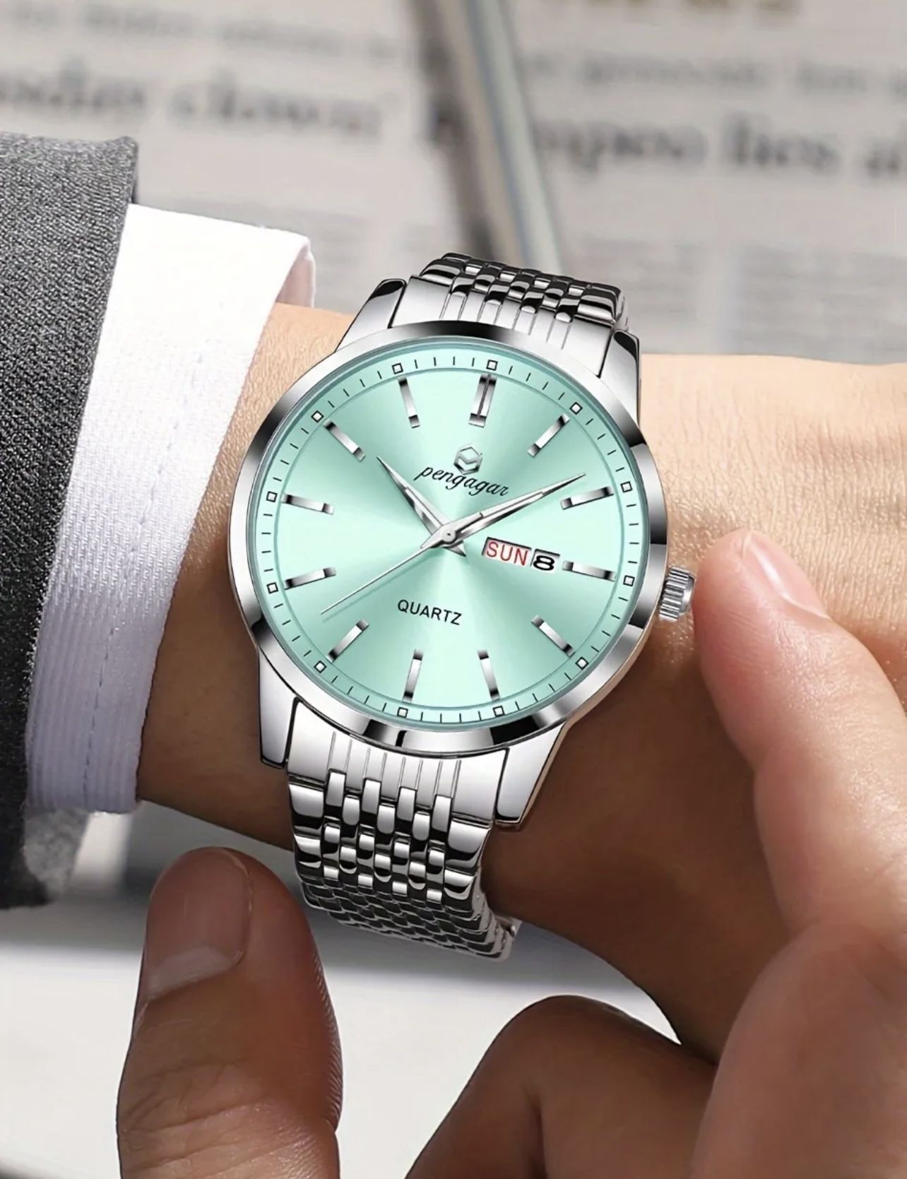 PENGAGAR Classic Fashion Calendar Week Waterproof Luminous Men's Quartz Watch