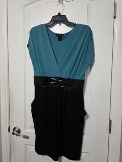 Delirious Teal And Black Midi Dress
