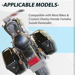 Hard Motorcycle Saddle Bags Saddlebags w/Mounting Kit Compatible with Harley Davidson Honda Shadow Kawasaki Vulcan VN Black Hard Trunk Saddlebags