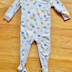 Girl’s Carter’s Fleece Zip-Up Allover Hearts One Piece Footie Pajamas - 4T