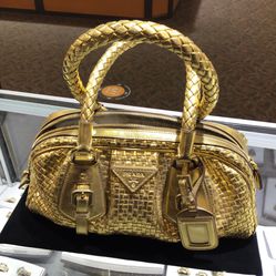 Prada Gold Woven Leather Bag 
