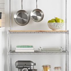 Kitchen Storage Rack with Wood Countertop and Hanging Hooks - Great Condition