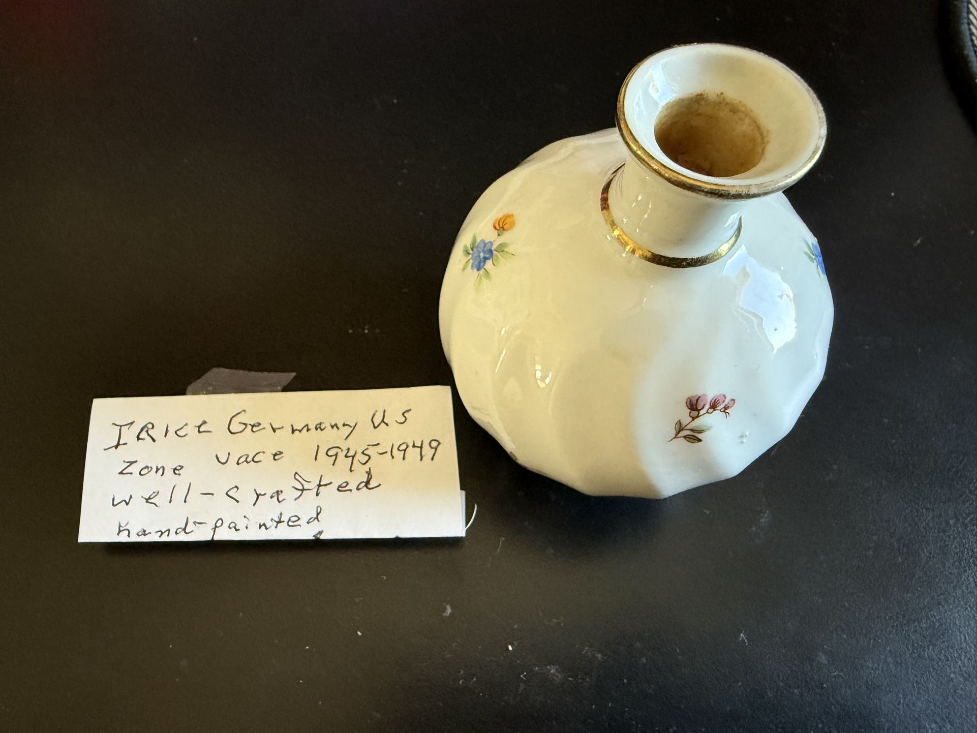German / US ZONE IRICE perfume bottle /vase , hand painted ,..vintage,  no top..$10..ebay selling for $49.99